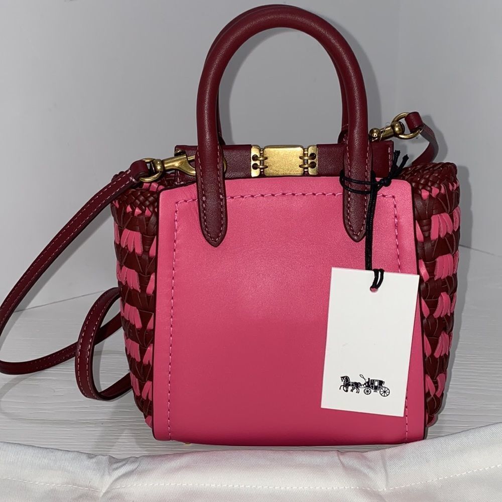 Coach Mini 619 Confetti Pink Troupe Tote 16 With Weaving Purse Handbag Crossbody - Picture 5 of 15